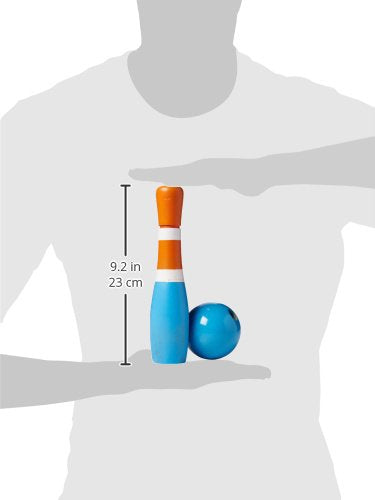 Sterling Sports Wooden Lawn Bowling 9" Skittles Set with Carrying Mesh Bag for Indoors and Outdoors - 10 Wooden Pins and 2 Balls, Green/Turquoise and Gray