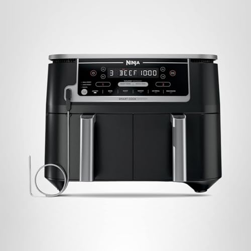 Ninja Foodi Air Fryer w/ Smart Cook Thermometer | 6-in-1 Air Fry, Roast, Bake, Dehydrate & More | DualZone™ Match Cook & Smart Finish, 2 Independent Baskets | XL 10 Qt, Stainless Steel | Black, DZ550