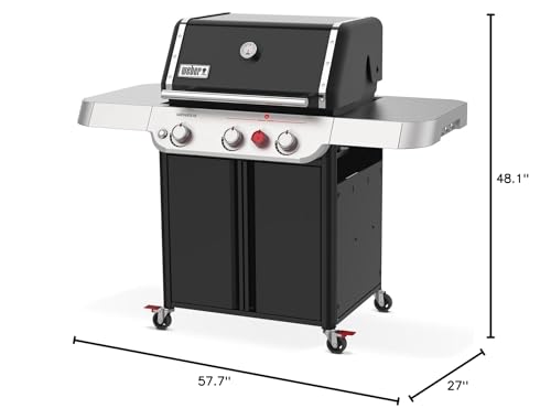 Weber Genesis E-325 Liquid Propane Gas Grill for Outdoor Cooking, 3 Burners, Black – Porcelain-Enameled, Cast-Iron Grates, PureBlu Burners & Sear Zone
