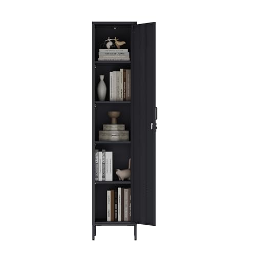 Manhattan Comfort Naomi 72.8'' Tall Storage Cabinet, Single Metal Locker with Lock, Adjustable Shelves, Vented Door & Floor Protectors, Modern Garage & Office Organizer, Black