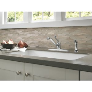 Delta Faucet Classic Single-Handle Kitchen Faucet with Side Sprayer, Chrome Kitchen Sink Faucet, Kitchen Faucet 3 Hole, Chrome 400LF-WF