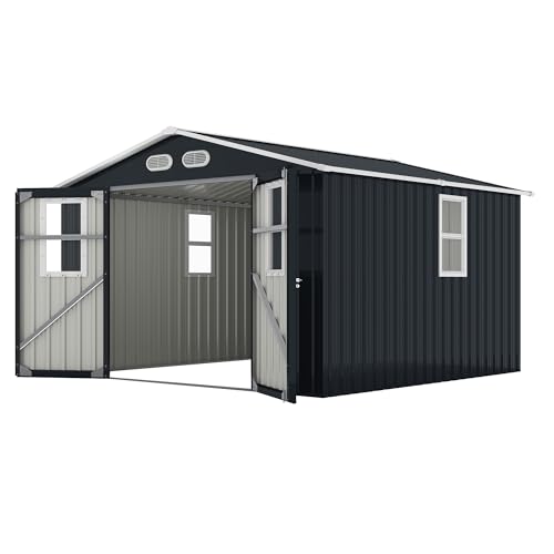 YOPTO 8x8 SF Outdoor Storage Shed,Metal Shed with Lockable Doors & 4 Daylight Windows,Garden Tool Shed w/Air Vents & Sloped Roof, Ideal for Backyard,Patio,Lawn,Dark Gray