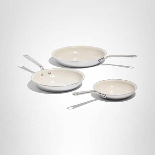 Made In Cookware | 3-Piece (Includes 8", 10", 12") Ceramic Non Stick Frying Pan Set (Stainless Handle) | 5-Ply Stainless Clad with Stay-Cool Handle | Professional Cookware