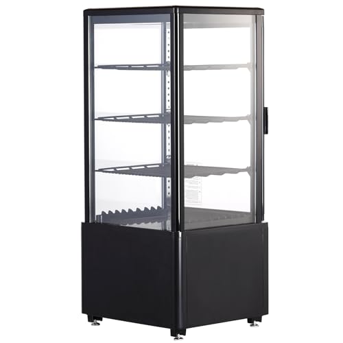 VEVOR XC-78L(1R) Cake Refrigerated 3 Cu.Ft./85L Countertop Pastry, Commercial Display Case with LED Lighting, TURBO, Frost-Free Air-Cooling, Locked Door for Bakery, 18.8 x 16.9 x 38 in, Black