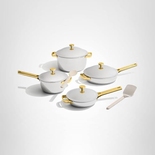 Our Place Titanium Pro Cookware Set | 10-Piece Pots and Pans Set with Always Pan Pro, Perfect Pot Pro & Minis | Non-Toxic No-Coating Nonstick | Induction & Oven-Safe up to 750°F | Gold