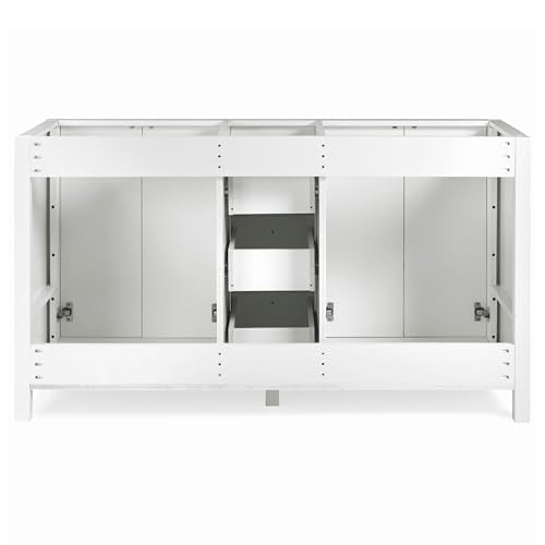 Alaterre Furniture Williamsburg 60 Inch Double Sink Bathroom Vanity - Freestanding Cabinet Without Top - Large Soft-Close Wood Vanity (White)