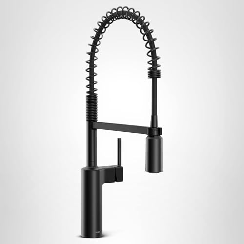 Moen Inara Matte Black Spring Pulldown Kitchen Faucet with Pre-Rinse and Power Boost, Modern Kitchen Faucet, One-Handle Easy Installation, 87863BL