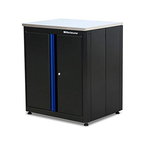 Montezuma Garage Tool Storage System - 2Piece Combo Workbench with Locking Cabinet & Stainless Steel Worktop - EC-EH