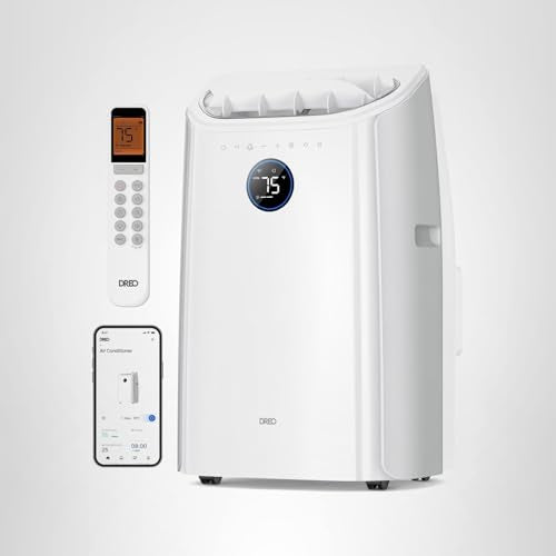 DREO Portable Air Conditioners, 12000 BTU ASHRAE (8000 BTU DOE) Smart AC Unit for Room with Drainage-free Cooling, APP/Voice/Remote, Fan & Dehumidifier, Quiet Standing AC for Bedroom, AC515S, White