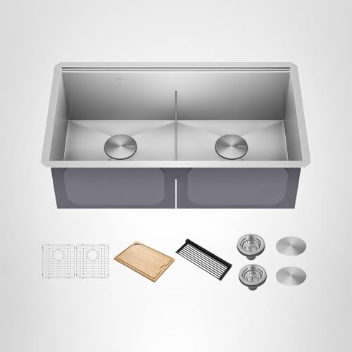 KRAUS Kore 33-Inch Undermount Workstation 16 Gauge Double Bowl Stainless Steel Kitchen Sink with Accessories, KWU112-33