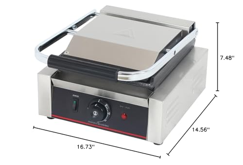 Commercial Panini Press With Grooved Grill Sandwich Maker Machine Electric Contact Grill Single (Single Grooved Top&Smooth Bottom)