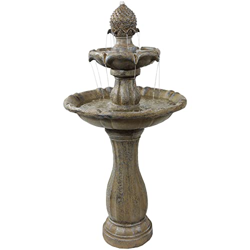Sunnydaze Pineapple 46-Inch 2-Tier Outdoor Solar Fountain - Decorative Water Fountain with Pump for Garden, Patio, Yard or Balcony - Earth Finish