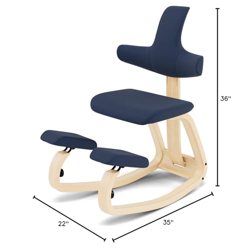 Varier ThatSit Balans Adjustable Ergonomic Kneeling Chair with Backrest, 10-Year Limited Warranty, Designed by Peter Opsvik, Blue/Natural