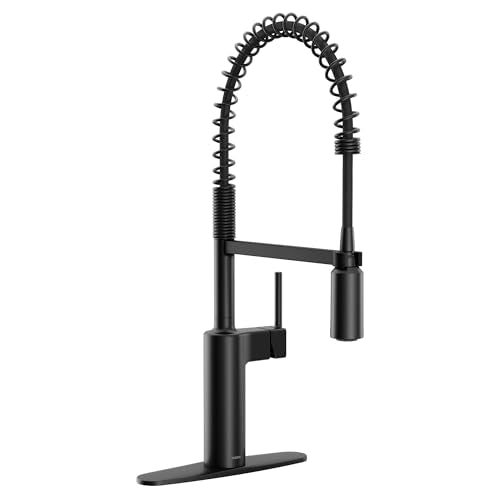 Moen Inara Matte Black Spring Pulldown Kitchen Faucet with Pre-Rinse and Power Boost, Modern Kitchen Faucet, One-Handle Easy Installation, 87863BL