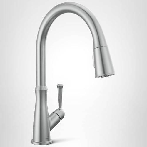 Delta Westville Brushed Nickel Kitchen Faucet with Pull Down Sprayer, Contemporary Single Hole Kitchen Sink Faucet, Single Handle, Arctic Stainless 9110-AR-DST
