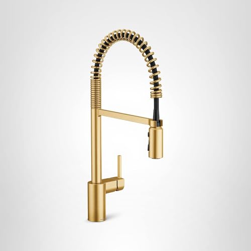 Moen Align Brushed Gold One Handle Spring Pulldown Kitchen Faucet, Farmhouse Style High-Arc Kitchen Sink Faucet with Power Boost for a Faster Clean, 5923BG