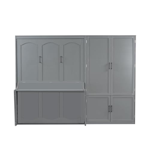 Merax Queen Size Murphy Bed Wall Bed with Closet and Wardrobe Storage for Bedroom,Gray