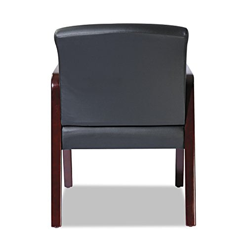Alera Reception Lounge Series Guest Chair, Mahogany/Black Leather