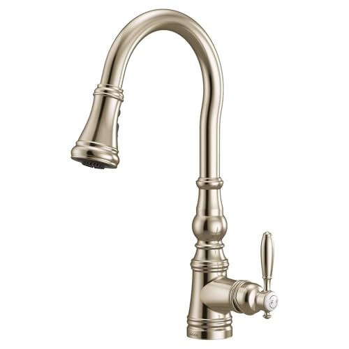 Moen Weymouth Polished Nickel Pulldown Kitchen Faucet Featuring Power Boost, Traditional Shepherd's Hook Kitchen Faucet, One-Handle Easy Installation, S73004NL