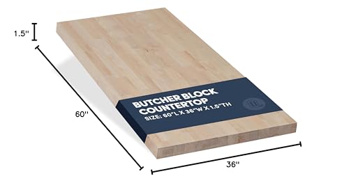 AllForWood 60''L x 36''W x 1.5''Th Birch Solid Wood Butcher Block Countertop, Butcher Block Table Top for DIY Washer Dryer/Island/Kitchen Countertop (Unfinished)