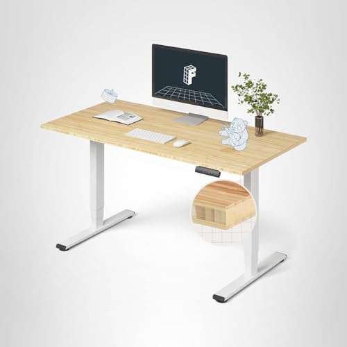 FlexiSpot E6 Bamboo 3-Stage Dual Motor Electric Standing Desk 55 x 28 Sit Stand Up Desk, Holds 220 lbs, Adjustable Height w/ Memory Presets, Solid Bamboo Desktop & White Frame, Ships in 2 Boxes