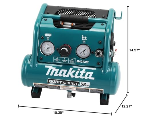 Makita MAC100Q Quiet Series, 1/2 HP, 1 Gallon Compact, Oil-Free, Electric Air Compressor