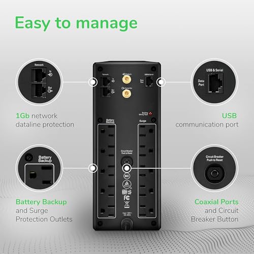 APC UPS Back-UPS Pro 1500VA UPS, 900W Battery Backup & Surge Protector, AVR, 10 Outlets (NEMA 5-15R), LCD, BX1500M Uninterruptible Power Supply for Computers, Wi-Fi Routers, Home Office Electronics