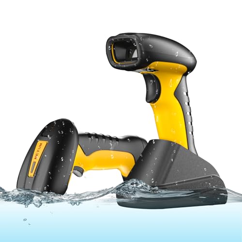 NETUM Upgraded QR Industrial Bluetooth Barcode Scanner with Charging Dock, Wireless 2D 1D Bar Code Reader 2600mAh Drop Protection Shock Dust Proof Hands Free for Windows Mac Android iOS (RD-1202W)