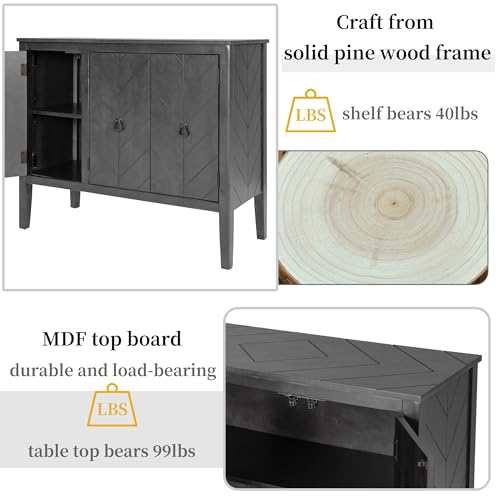 Merax Country Style Shelf Storage Sideboard Buffet Cabinet with 3 Retro Metal Handles and 4 Pinewood Legs,37.0" Elegant Entryway Table for Entryway, Living Room,Study Room,Dining Room,Grey