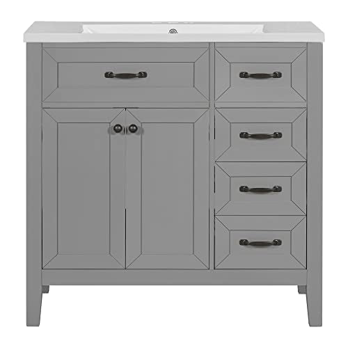 36" Bathroom Vanities with Sink Set Combo, Cabinet with 3 Drawers and 2 Soft-Closing Doors, Solid Wood Frame & MDF Board