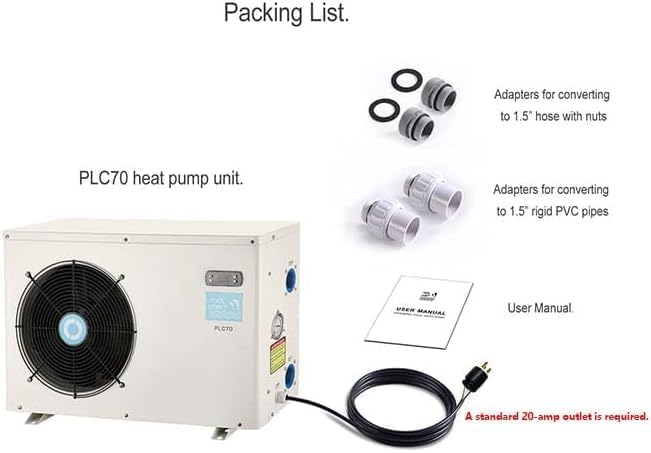 20000 BTU Swimming Pool Heat Pumps, Electric Pool Heater for 6000 Gallons Above Ground Pools and Inground Pool, 120V/60Hz Plug-in Pool Warmers