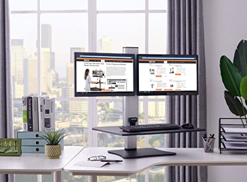 Victor Dual Monitor Electric Standing Desk Workstation, Height Adjustable Sit-Stand Converter with Dual Monitor Support, 28″ x 23″ Work Surface (DC450)