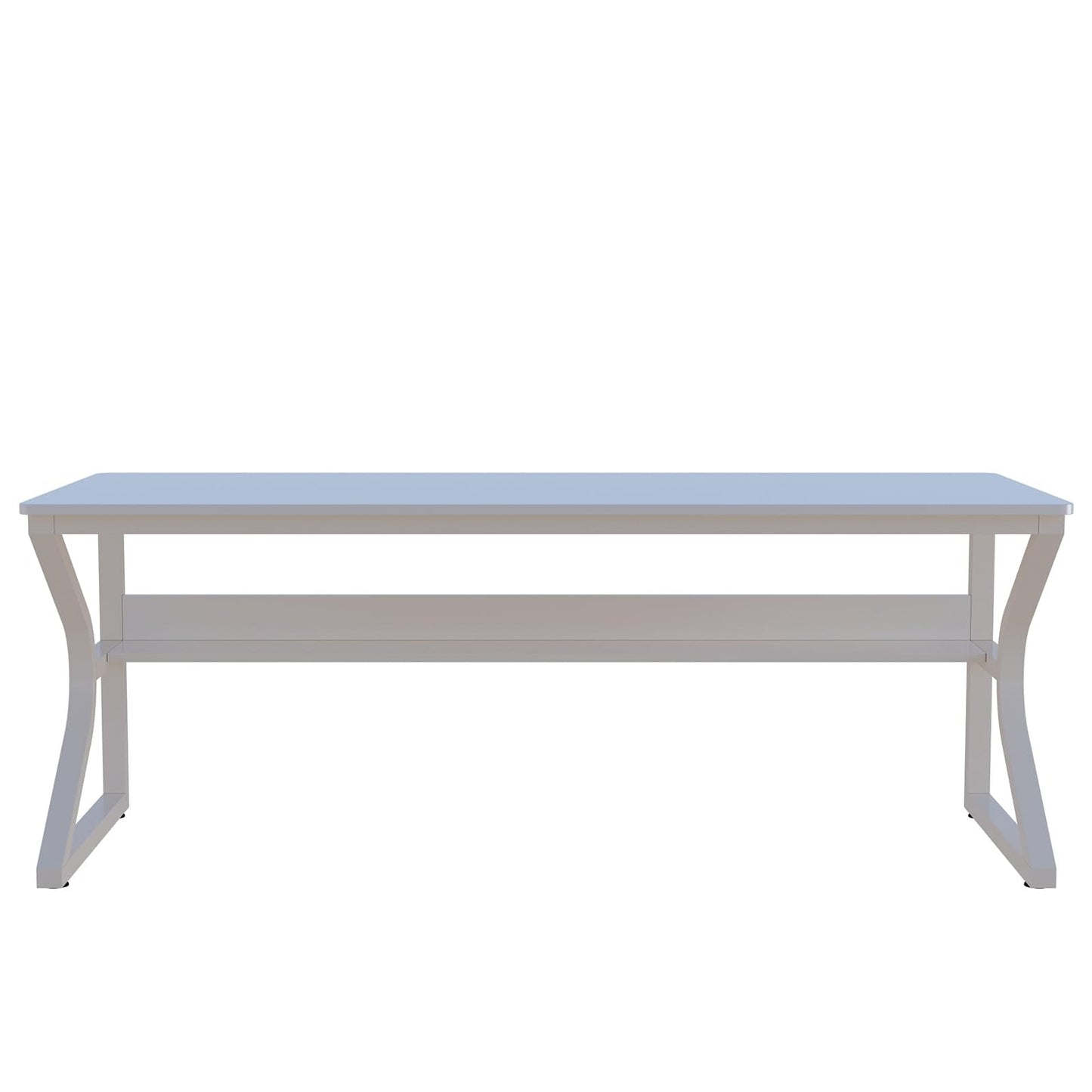 OSCHF Extra Long Desk with Bookshelf - 71" Double Long Writing Table for 2-Person Workstation, Modern Study Work Computer Desk for Home and Office, Warm White