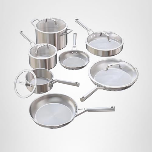 Ninja EverClad Stainless Steel Cookware 12 Piece Pots & Pans Set, All Stovetops & Induction, Oven Safe to 600°F, Tri-Ply Commercial-Grade, C99012