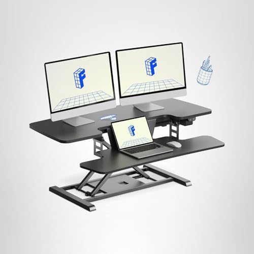 FLEXISPOT 40" Electric Standing Desk Converter, Height Adjustable Riser, Sit to Stand Monitor and Laptop Workstation with Wide Keyboard Tray, Black