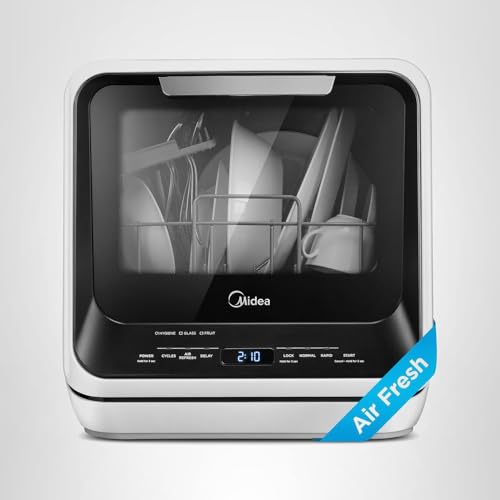 Midea MDC17P0ABB Portable Countertop Mini 1.32Gal Built-in Water Tank, No Hookup Needed, 6 Programs, 360° Dual Spray, 162℉ High-Temp& Air-Refresh Function, Dishwasher for Apartments& RVs, Black