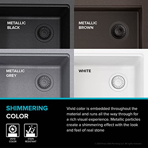 KRAUS Bellucci 30” in. Undermount Workstation Granite Kitchen Sink in Metallic Black with Accessories, KGUW2-30MBL