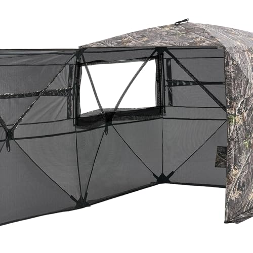 VEVOR Hunting Blind，See Through Ground Blinds with Carrying Bag, 360 Degree Portable Camouflage Tent，Durable Concealed Shelter with Silent Side Door and Window, for Turkey and Deer (4-5 Person)