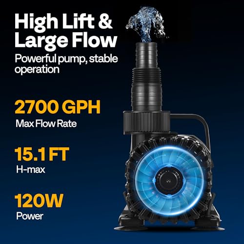 VIVOHOME Bio Pressure Pond Filter with 13W Light, Flow 2380GPH for Koi Ponds up to 800 Gallons with VIVOHOME 120W 2700GPH Submersible Water Pump with 180° Adjustable Water Outlet, 15.1ft High Lift