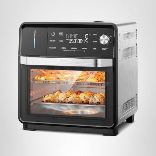 Nuwave Combi Steam Oven, Non-Toxic Stainless Steel Multi-Cooker with Air Fry, Sous Vide, Toast & More, 50-450°F Precision, 120 Presets, Moisture Control, Programmable, Easy to Clean, 16 quarts