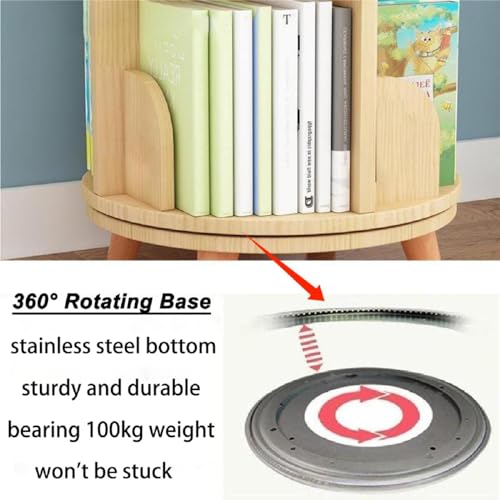 Gdrasuya10 3 Tier Rotating Bookshelf with Legs, Revolving Bookcase Floor Standing Book Shelf 360 Display Bookcase Round Bookshelf Corner Book Shelf Easy Assemble for Bedroom