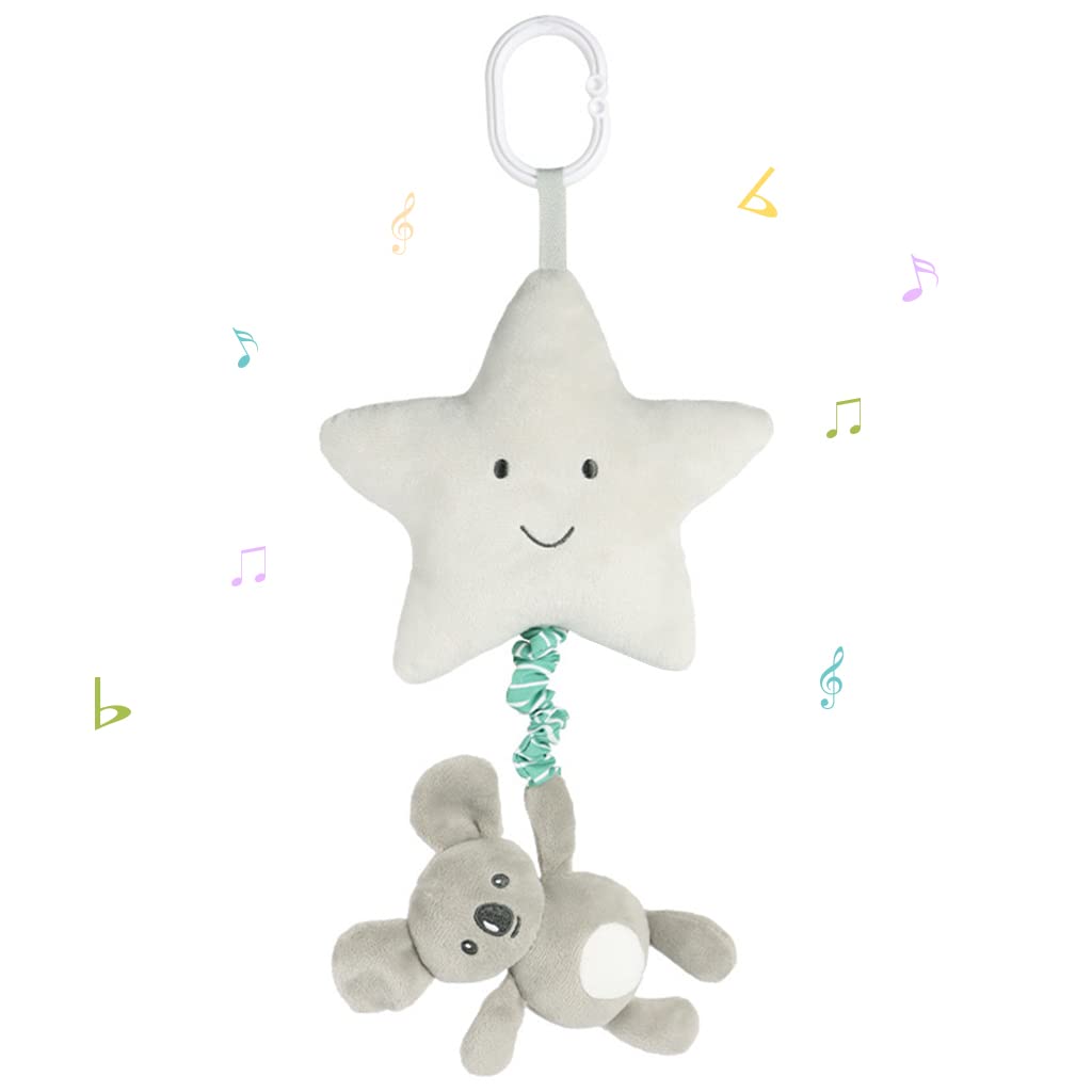 Blublu Park Baby Hanging Musical Toy With Music Box, Lullaby Pull Sensory for Babies Boys and Girls, Clip On Infant Pram Pushchair Cribs Strollers Car Seats, Star