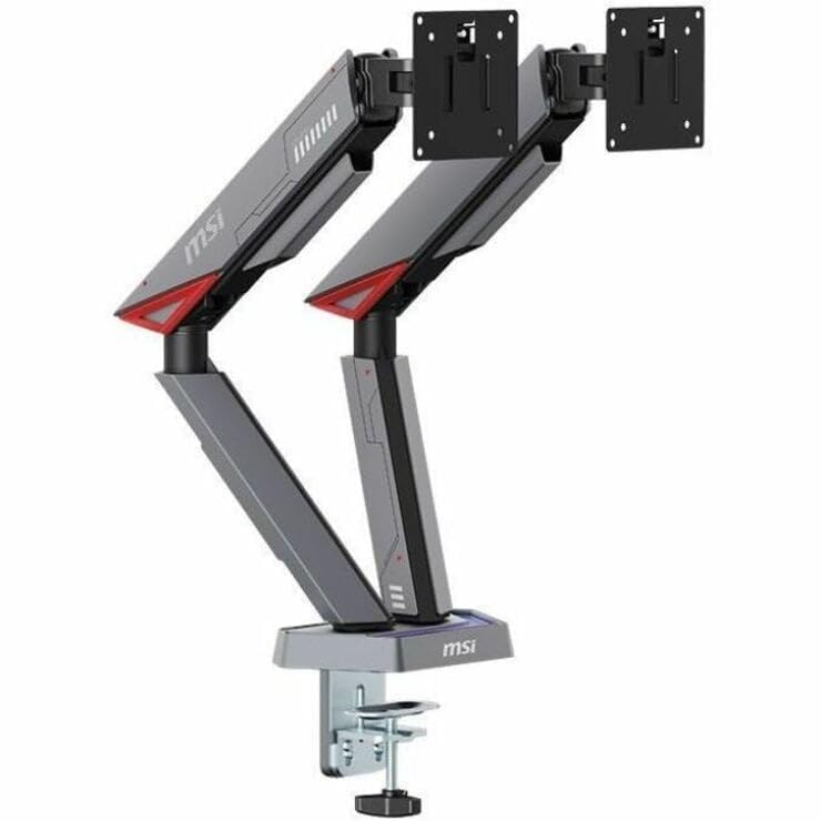MSI MPG MT161DR - Premium RGB Dual Monitor Stand Arms, 17-38" Support, VESA Compatible, Adjustable Spring Assisted Mount, 35.2 lbs per Screen Capacity, Clamp & Grommet, Quick Release Plate - Black