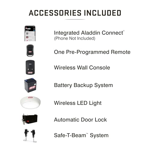 Genie B6172H Wall Mount Smart Garage Door Opener, DC Motor Lifts up to 14ft high 850lbs, Black