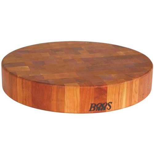 John Boos CCB Series Round Wooden Cherry Cutting Board 18”x18” – 3” Thick, 20-lb Reversible Butcher Block with End-Grain – Made in the USA