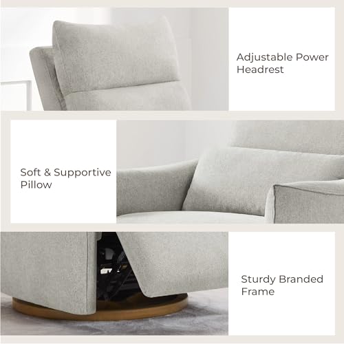 CHITA Swivel Rocker Recliner Chair, Power Nursery Glider Recliner, Nursery Rocking Chair with Adjustable Power Headrest, FSC Certified, Solid Wood Base, Crockery (Gray)