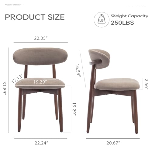 COLAMY Wooden Dining Chairs Set of 2, Modern Fabric Upholstered Dining Room Chair, Farmhouse Kitchen Chair with Foot Pegs, Camel