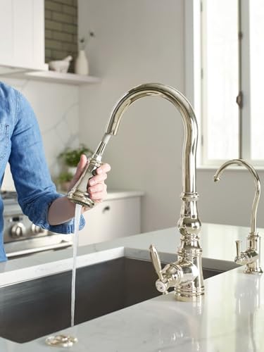 Moen Weymouth Polished Nickel Pulldown Kitchen Faucet Featuring Power Boost, Traditional Shepherd's Hook Kitchen Faucet, One-Handle Easy Installation, S73004NL