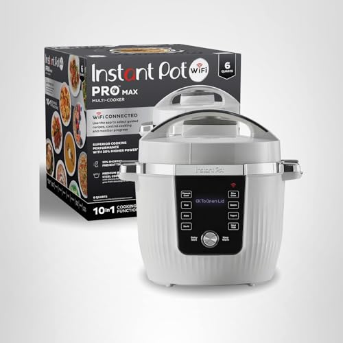 Instant Pot PRO Max Wi-Fi Smart 10-in-1 Pressure Cooker, Steamer, Saute, Warmer, Rice Cooker, Yogurt Maker, Sous Vide, Baker, NutriBoost - Includes App with 2000+ Recipes - 6 Quart
