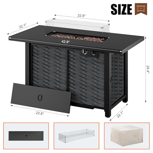 Shintenchi Propane Fire Pits 43″ Outdoor Gas Fire Pit, 50,000 BTU Rectangle Gas Fire Pit Table with Lava Rocks, 2-in-1 Fire Table with Removable Lid, CSA-Certified for Outside Patio,Parties,Backyard